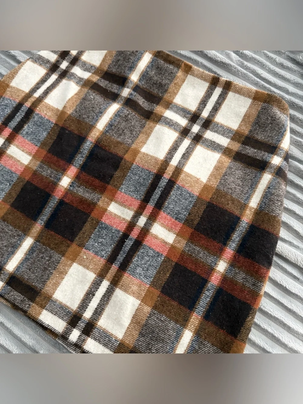 Plaid A-Line High Waisted Mini Skirt (Brown & Cream) - Picture 5 of 6